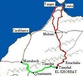 Carte du Maroc pour arriver au ksar El Khorbat.