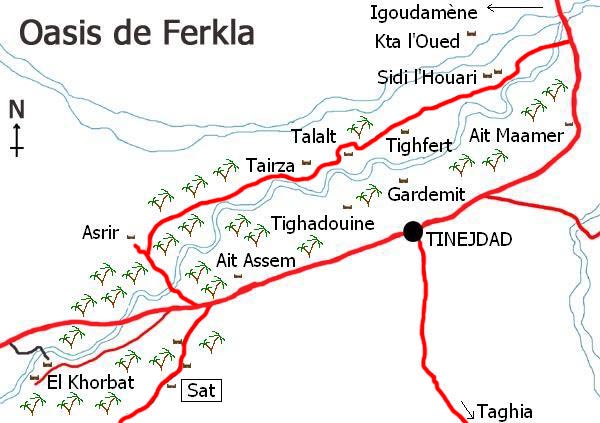 Map of the oasis of Ferkla in Southern Morocco.