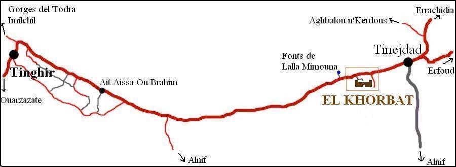 Mapa de Tinghir i Tinejdad per arribar a El Khorbat.
