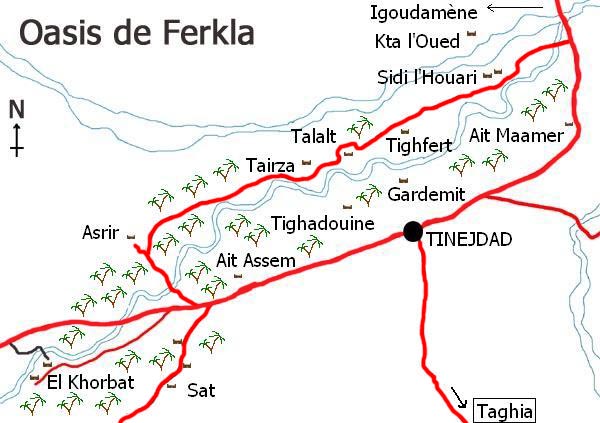 Map of Ferkla oasis in Tinejdad, Southern Morocco.