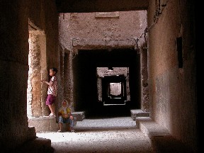 Central street of Ksar El Khorbat in south Morocco.