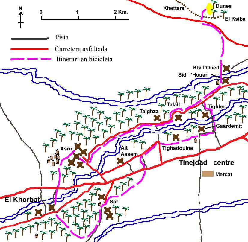 Mapa del palmerar de Ferkla, Tinejdad, Maroc.