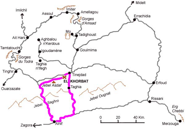 Mapa del circuito por Alnif y el Jebel Saghro