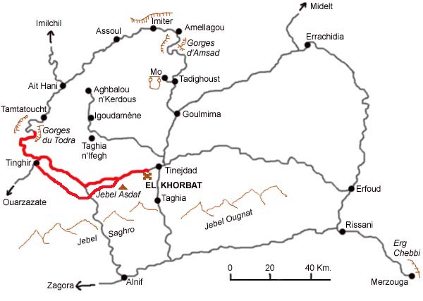 Mapa del circuit per la vall del Todra.